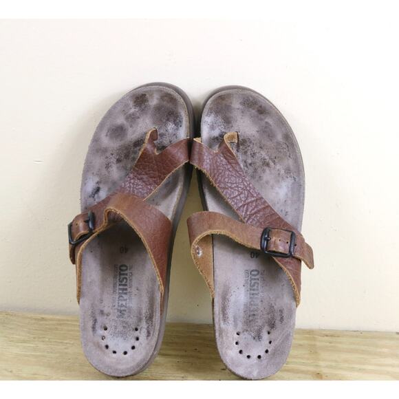 Mephisto Womens Sandals 40 Brown Leather Helen Plus Buckle Slides Slip On Shoes - Picture 4 of 6